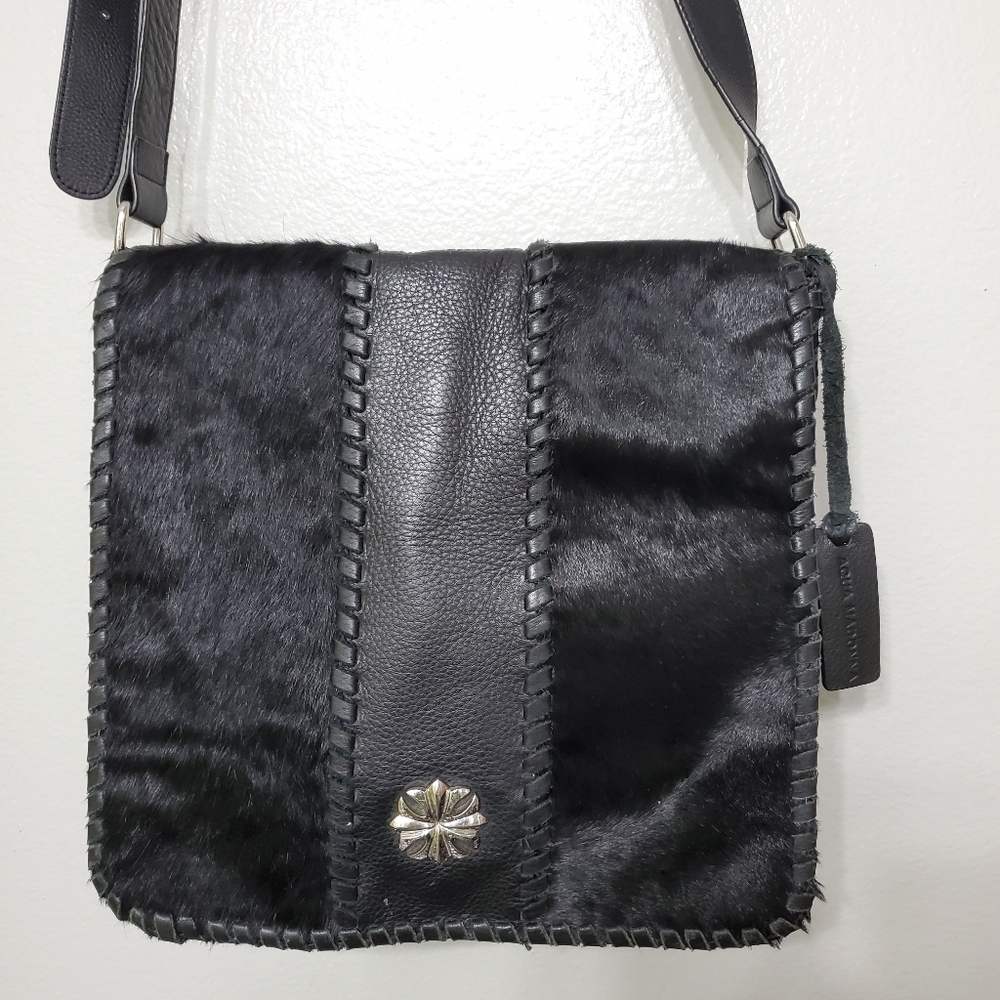 AGUA MADONNA Leather Calf Hair Flap Messenger Bag
